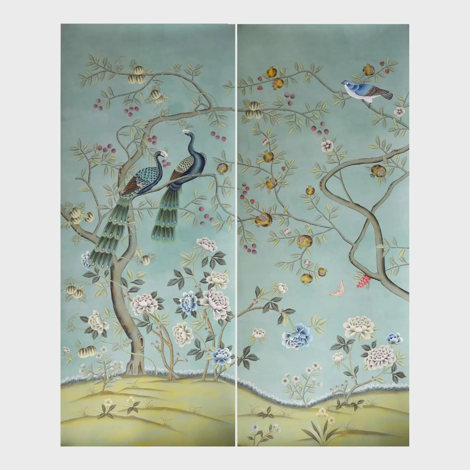 Hand Painted Chinoiserie Peacock Wallpaper on Edo Xuan Paper 36" X 90"/Panel | Etsy (Global)