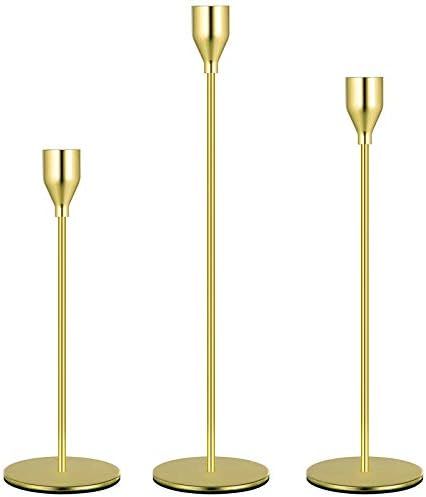 Denique Gold Candle Holders,Set of 3,Tall Candlestick Holder for Taper Candles,Metal Candelabra f... | Amazon (US)