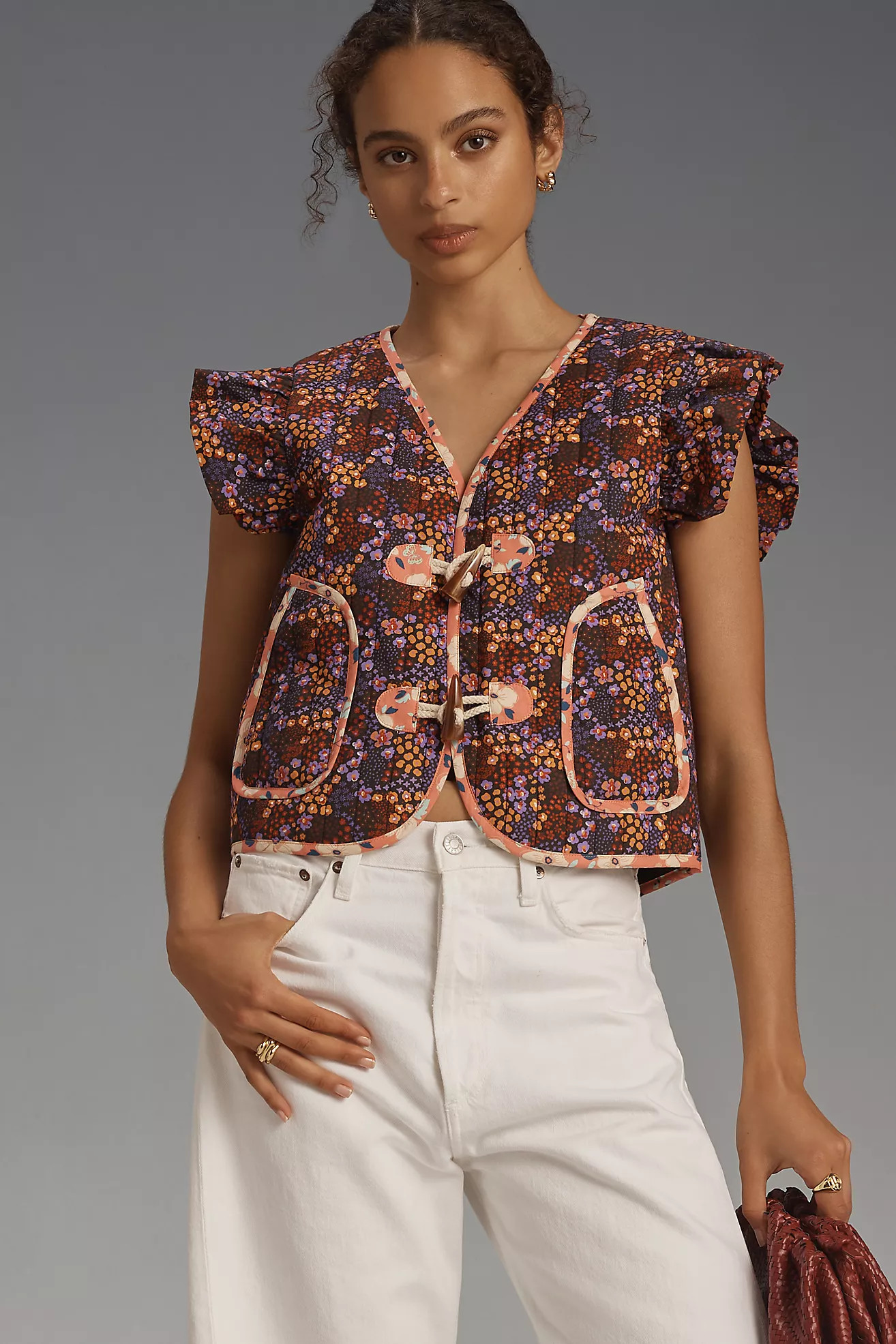 DOLAN Printed Ruffled Toggle Vest | Anthropologie (US)