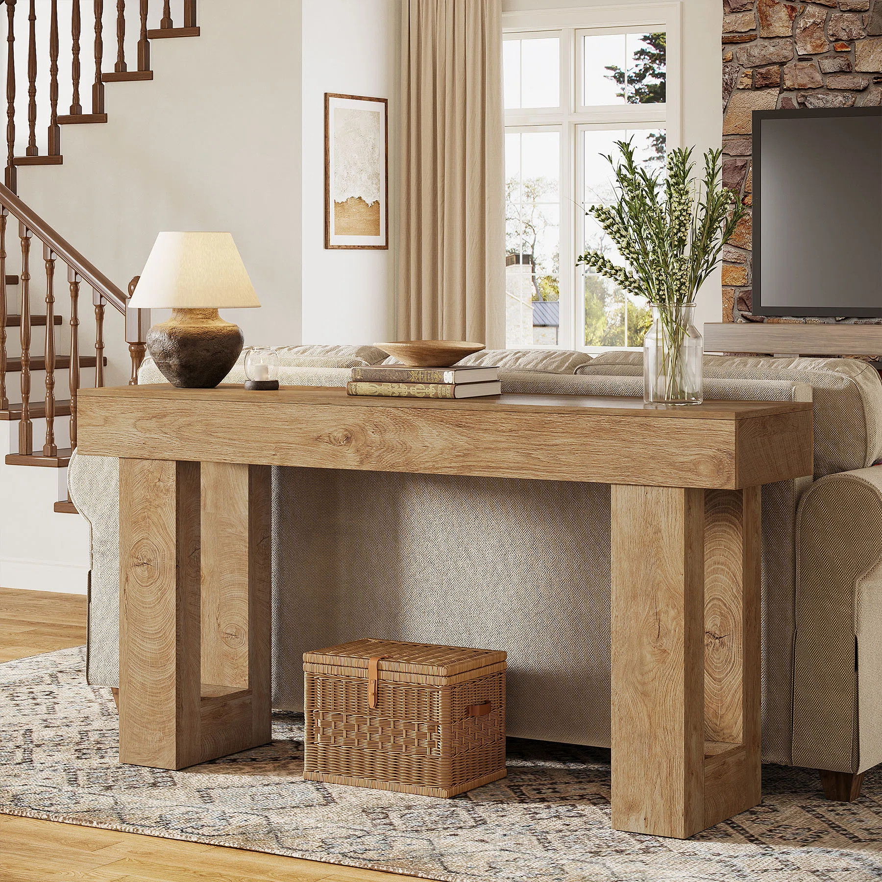 63" Farmhouse Console Table, Natural Wooden Sofa Table Rectangular Accent Console For Entryway, Hallway & Living Room (natural) | Wayfair North America