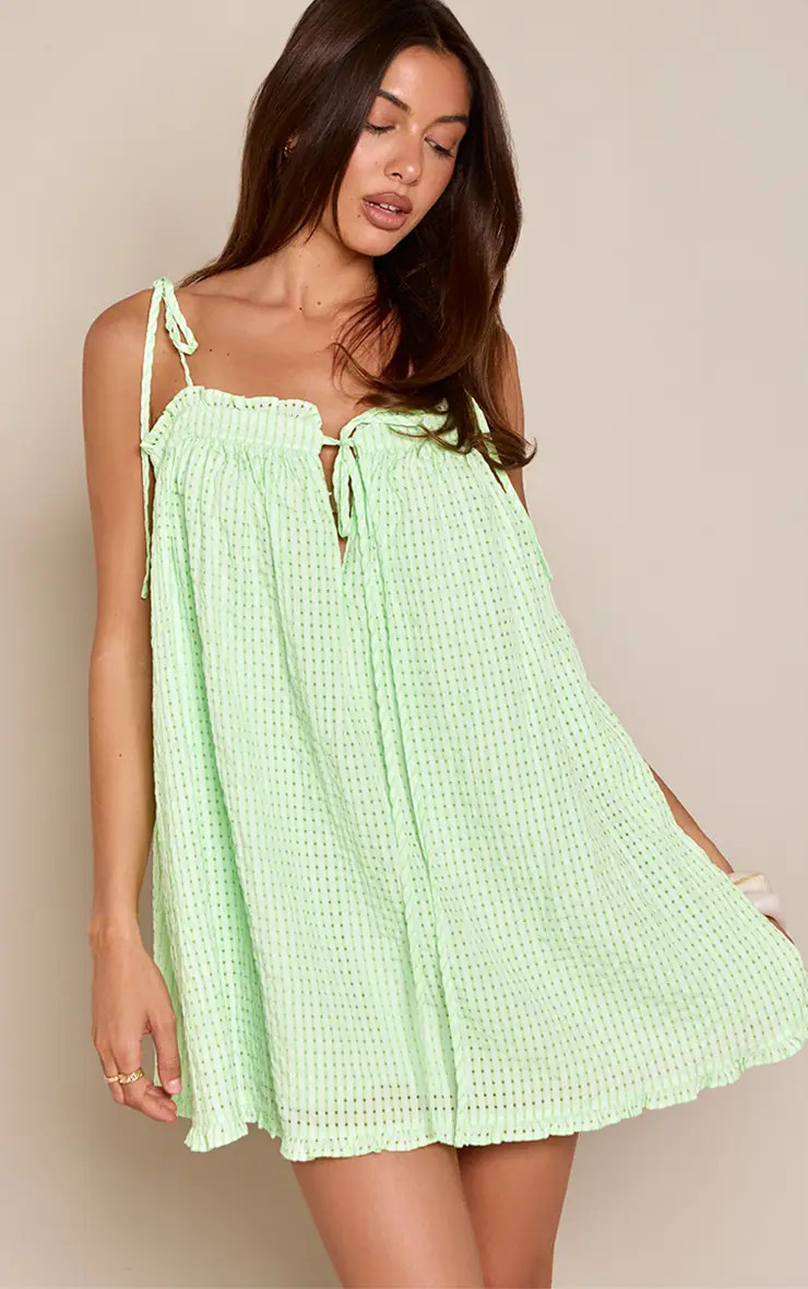Green PrettyLittleThing Check Tie Shoulder Mini Dress | Boohoo USA | boohoo (US & Canada)
