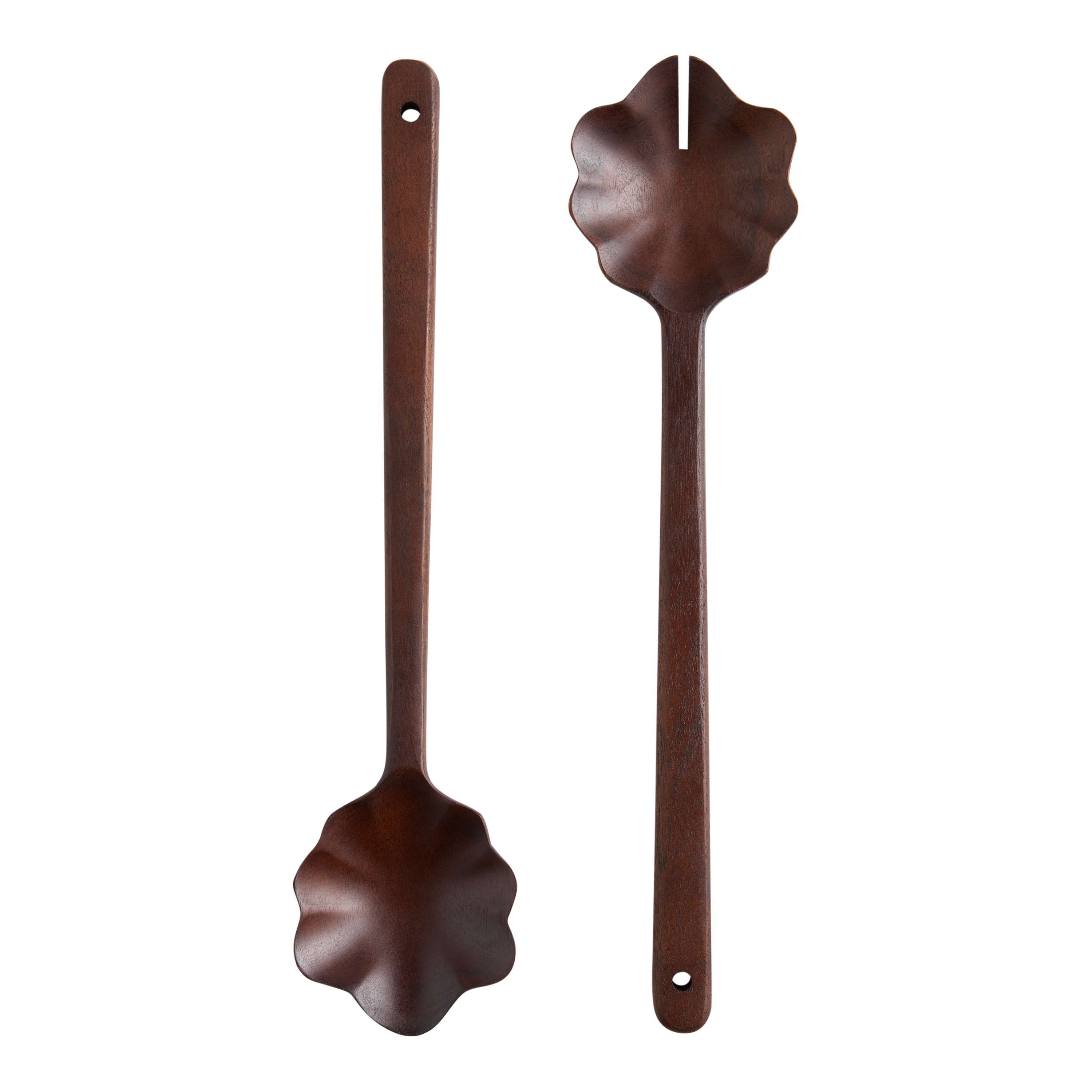 Walnut Acacia Wood Scalloped Flower Salad Servers 2 Piece Set | World Market