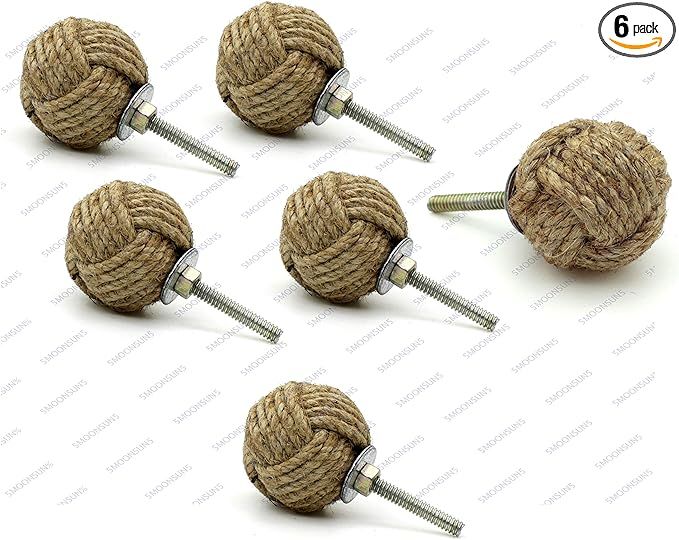 5MOONSUN5's Jute Knobs Rope Knot Drawer Pulls and Knobs Pull and Push Handle Knobs for Cabinets, ... | Amazon (US)