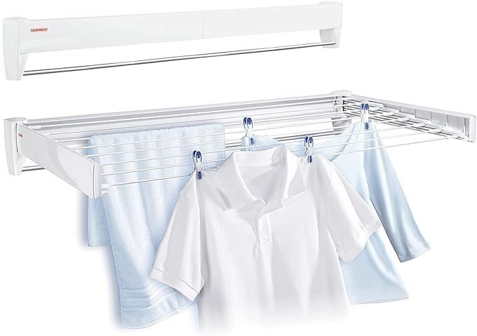 Leifheit 83100 Telefix 100 Wall Mount Retractable Clothes Drying Rack | 8 Drying Rods | White | Amazon (US)