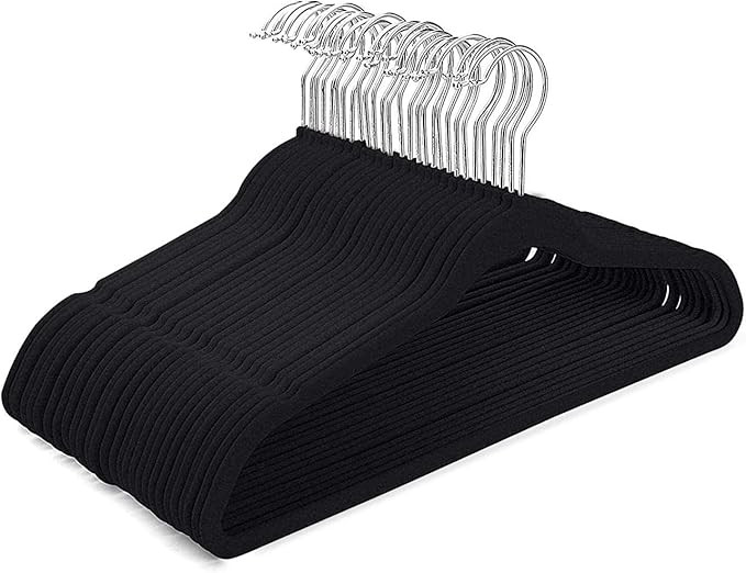 House Day Black Velvet Hangers 60 Pack, Premium Clothes Hangers Non-Slip Felt Hangers, Sturdy Bla... | Amazon (US)