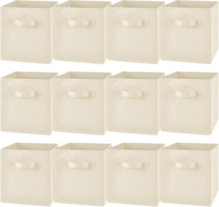 12 Pcs Cube Storage Bin Beige 10.5''x10.5''x11'' Storage Bins for Playroom Decor Colorful Bins fo... | Amazon (US)