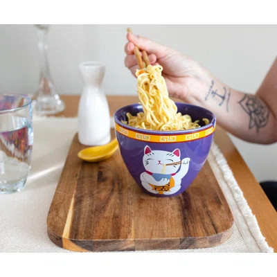 Bowl Bop Purple Lucky Cat Japanese Dinner Set | 16-ounce Ramen Bowl, Chopsticks | Wayfair North America