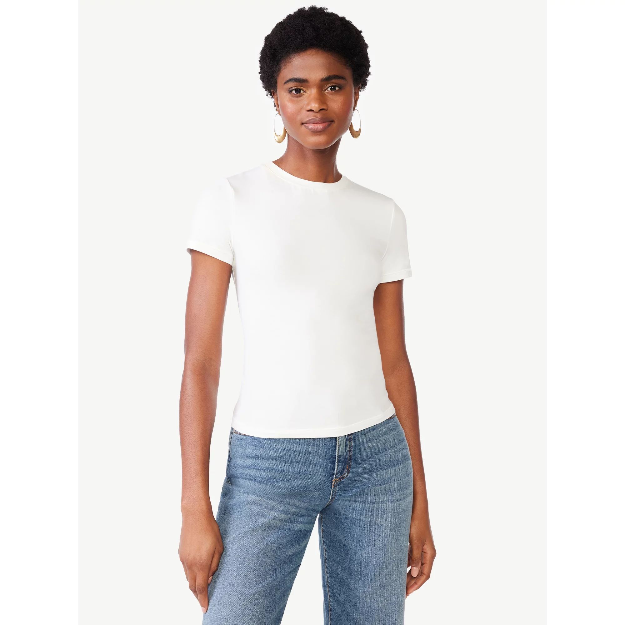 Scoop Women's Stretch Cotton Fitted Baby Tee with Short Sleeves, Sizes XS-XXL - Walmart.com | Walmart (US)