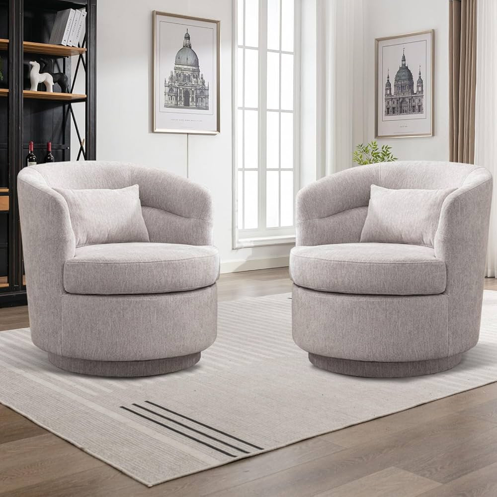 CANMOV Swivel Barrel Chair Set of 2,Modern Round Accent Arm Chairs, Swivel Accent Chair with Pill... | Amazon (US)