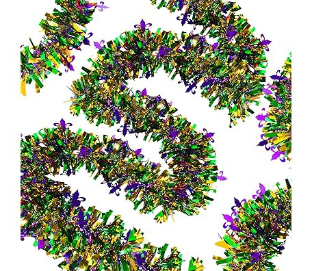 33FT Mardi Gras Tinsel Garland Purple Green Gold Metallic Twist Foil Tinsel Garland Glitter Hangi... | Amazon (US)