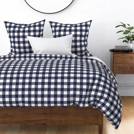 Navy Blue Gingham Plaid Buffalo Check Watercolor Sateen Duvet Cover by Roostery | Walmart (US)
