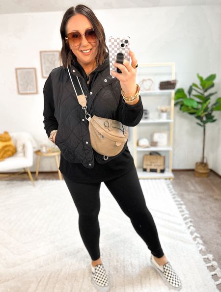 Ribbed tunic hoodie styled with my Amazon quilted vest!  Love this one!  Wearing an xl in both!  Large leggings. Sneakers run tts  

#LTKfindsunder50 #LTKmidsize #LTKSeasonal