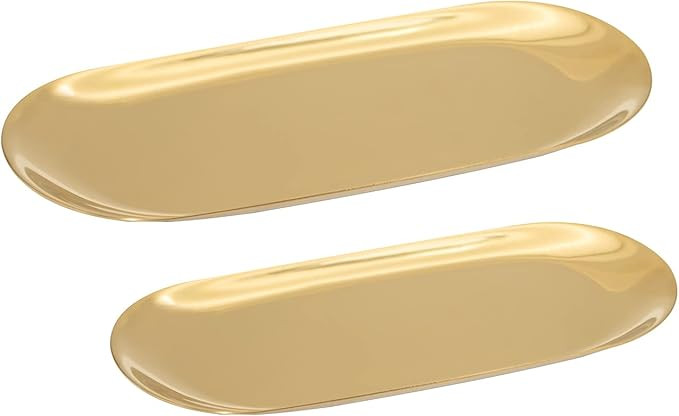 2 Pcs Gold Stainless Steel Towel Tray Storage Tray Decorative Tray Jewelry Tray Trinket Dish Plat... | Amazon (US)