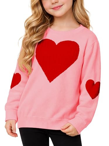 Valentines Day Sweater for Kids Love Red Heart Sweatshirts Girls Cute Long Sleeve Outfit Pink 13-14 Years | Amazon (US)