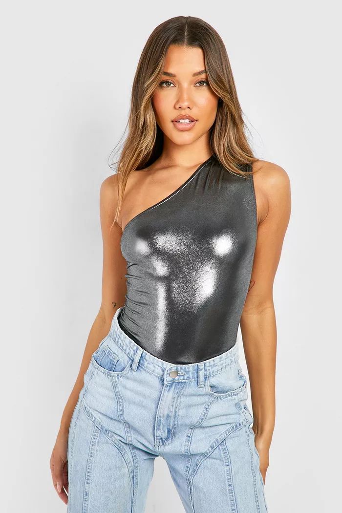 Slinky Foil One Shoulder Bodysuit | boohoo (US & Canada)