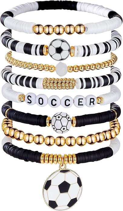 8 Pack Sports Bracelets for Women Mom Soccer Baseball Football Volleyball Basketball Stackable He... | Amazon (US)