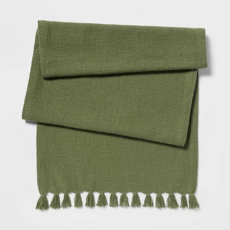 90" x 20" Cotton Textured Table Runner Green - Threshold™ | Target