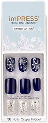 Kiss ImPress Press-On Manicure Navy Blue Nails Christmas Limited Edition 82713 Stuff It (Snowflak... | Amazon (US)