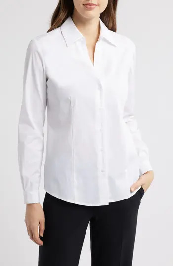 Anne Klein Cotton Blend Poplin Button-Up Shirt | Nordstrom | Nordstrom
