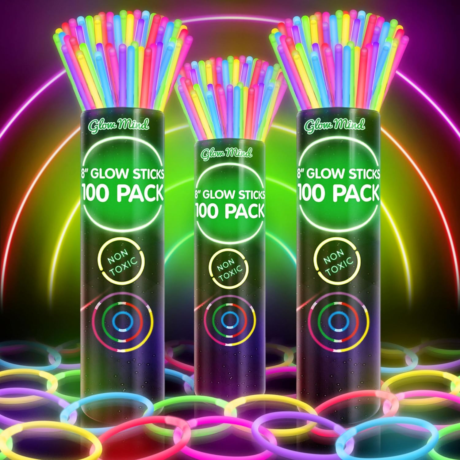 300 Ultra Bright Glow Sticks Bulk - Halloween Glow in the Dark Party Supplies Pack - 8" Glowstick... | Amazon (US)