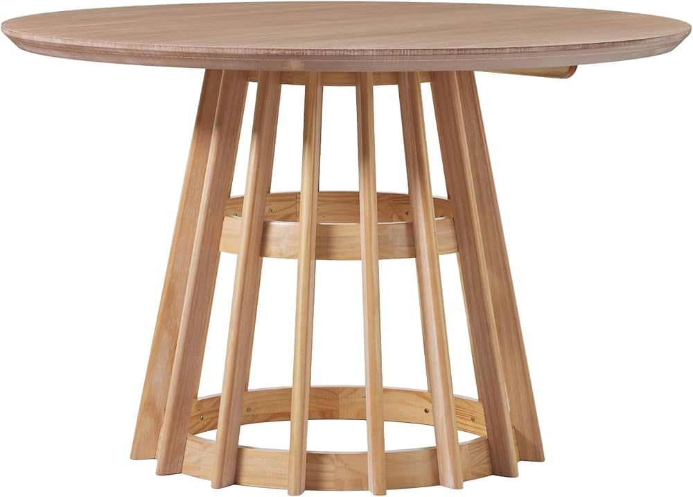 Walker Edison Scandinavian Slatted Wood Pedestal Base Dining Table, 48 Inch, Cerused White | Amazon (US)