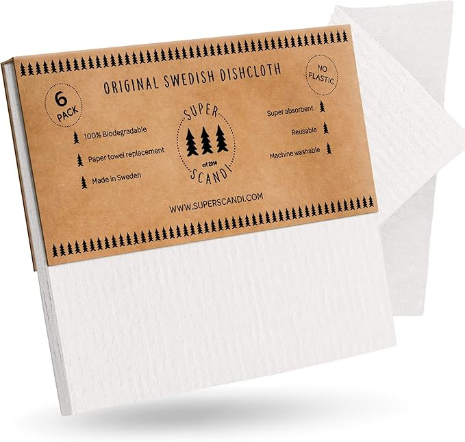 SUPERSCANDI 6 Pack Reusable Cleaning Cloths - 100% Biodegradable & Compostable Washable Swedish D... | Amazon (UK)