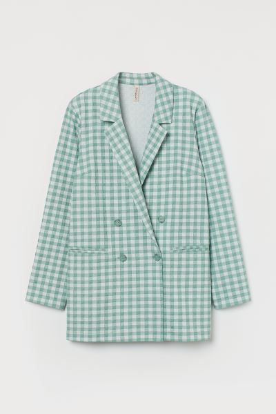 Straight-cut, double-breasted jacket with in crinkled jersey. Notched lapels, buttons at front, a... | H&M (US)