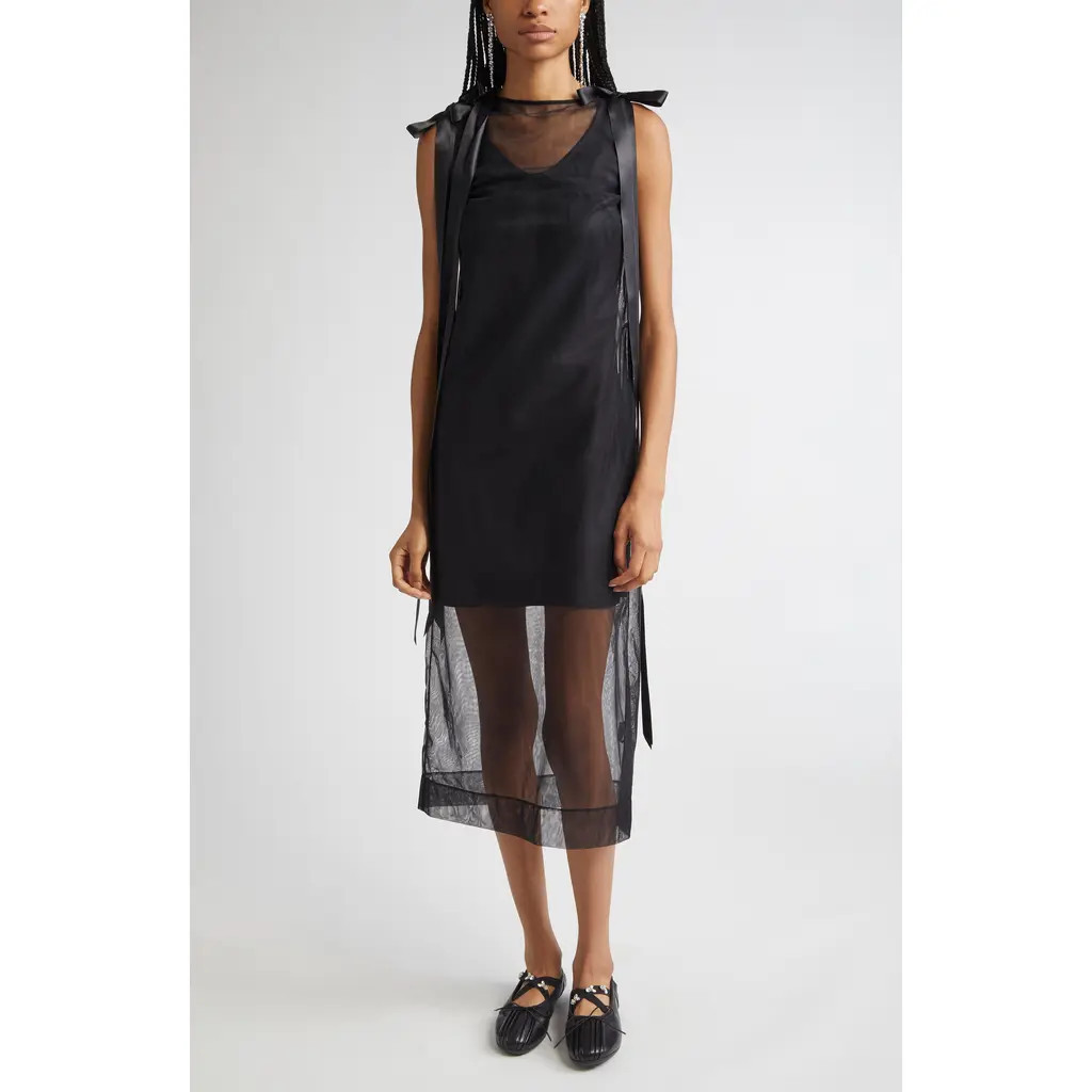 Simone Rocha Bow Detail Sheer Tulle Midi Dress in Black at Nordstrom, Size 4 Us | Nordstrom