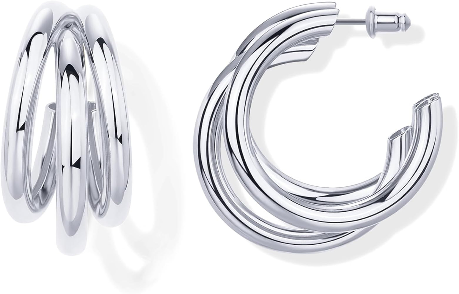 PAVOI 14K Gold Plated Chunky Multi Hoop Earrings for Women | Hypoallergenic Trendy Triple Split L... | Amazon (US)