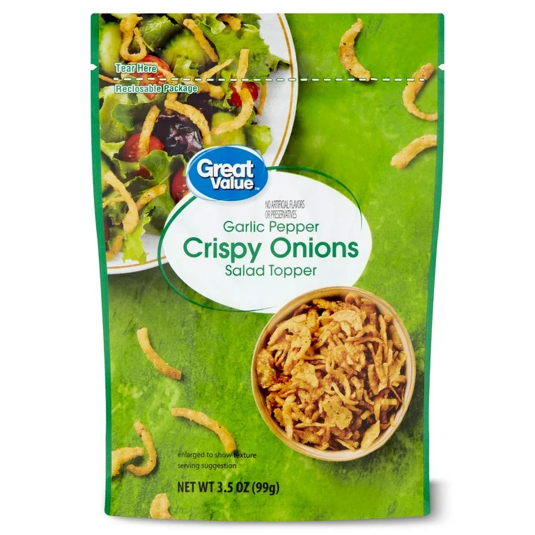 Great Value Garlic Pepper Crispy Onions Salad Topping, 3.5 oz Resealable Bag | Walmart (US)