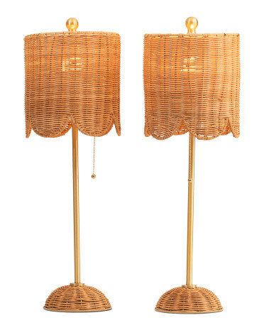 2pk 27.5in Celerie Rattan Scalloped Buffet Table Lamps | TJ Maxx