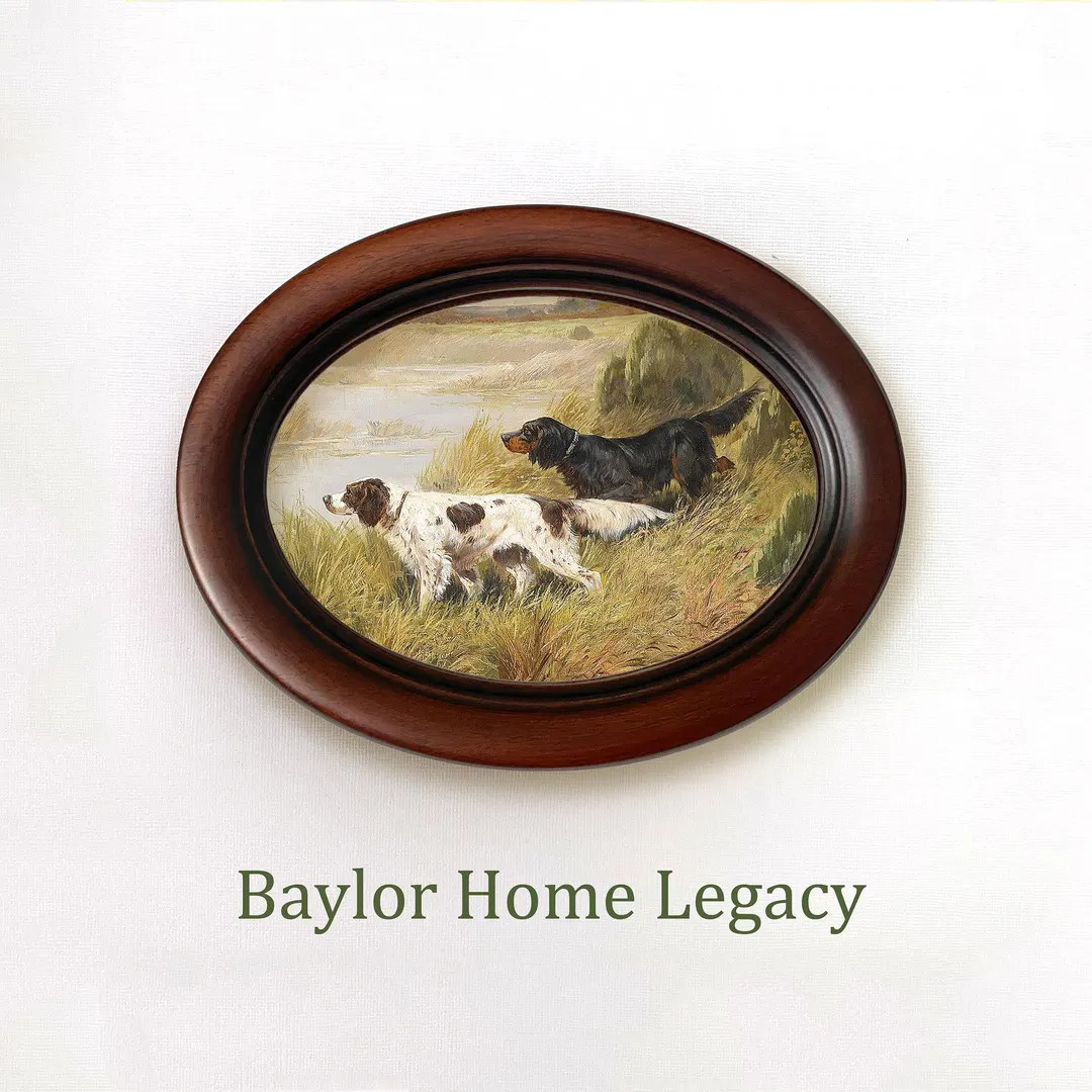 Framed Oval Setter Canvas Art Print of Antique Oil Painting, Setters Hunting Painting in Oval Woo... | Etsy (US)