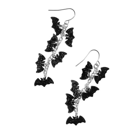 Claire's Halloween Black Glitter Bat Dangle Earrings, 1-Pair | Walmart (US)