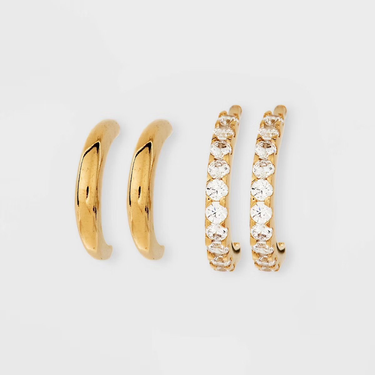 14K Gold Plated Polished Cubic Zirconia Hoop Duo Earring Set 2pc - A New Day™ Gold | Target