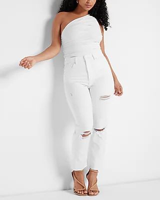 Conscious Edit Super High Waisted White Mom Jeans | Express