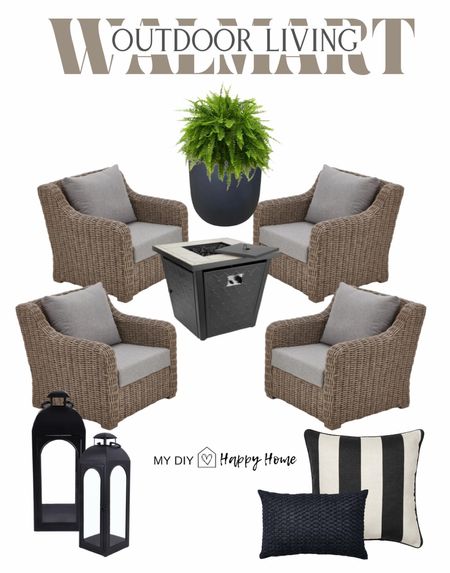 Outdoor living …. 4 chairs with covers and a firepit table that the tank goes underneath(so no tubes or cords to trip over) and also converts to a table.

Outdoor pillows, outdoor lanterns, outdoor planter, Boston ferns 

#LTKstyletip #LTKfamily #LTKSeasonal