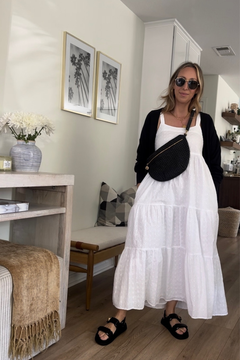 Spring maxi dress black and white outfit linen eyelet dress Clare v bum bag 

#LTKSpringSale #LTKover40