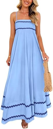 PRETTYGARDEN Women's 2026 Summer Flowy Maxi Dress Casual Sleeveless Spaghetti Strap Ruffle Beach ... | Amazon (US)