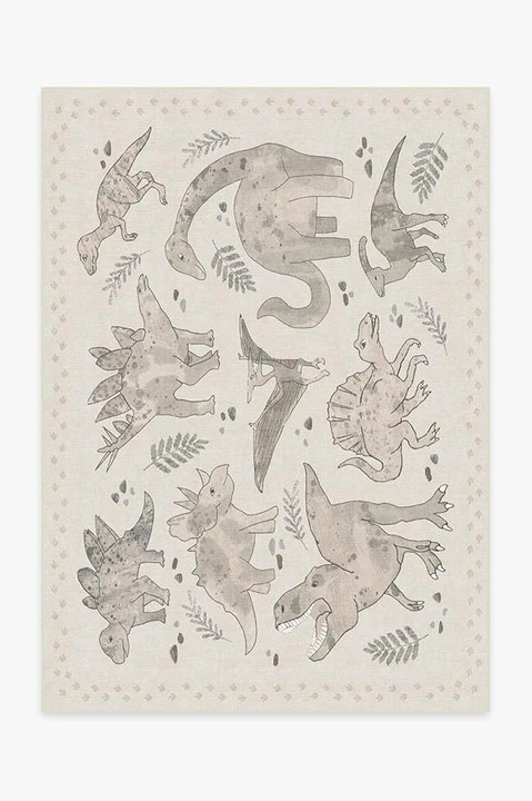 Dinosaur Parade Warm Grey Rug | Ruggable