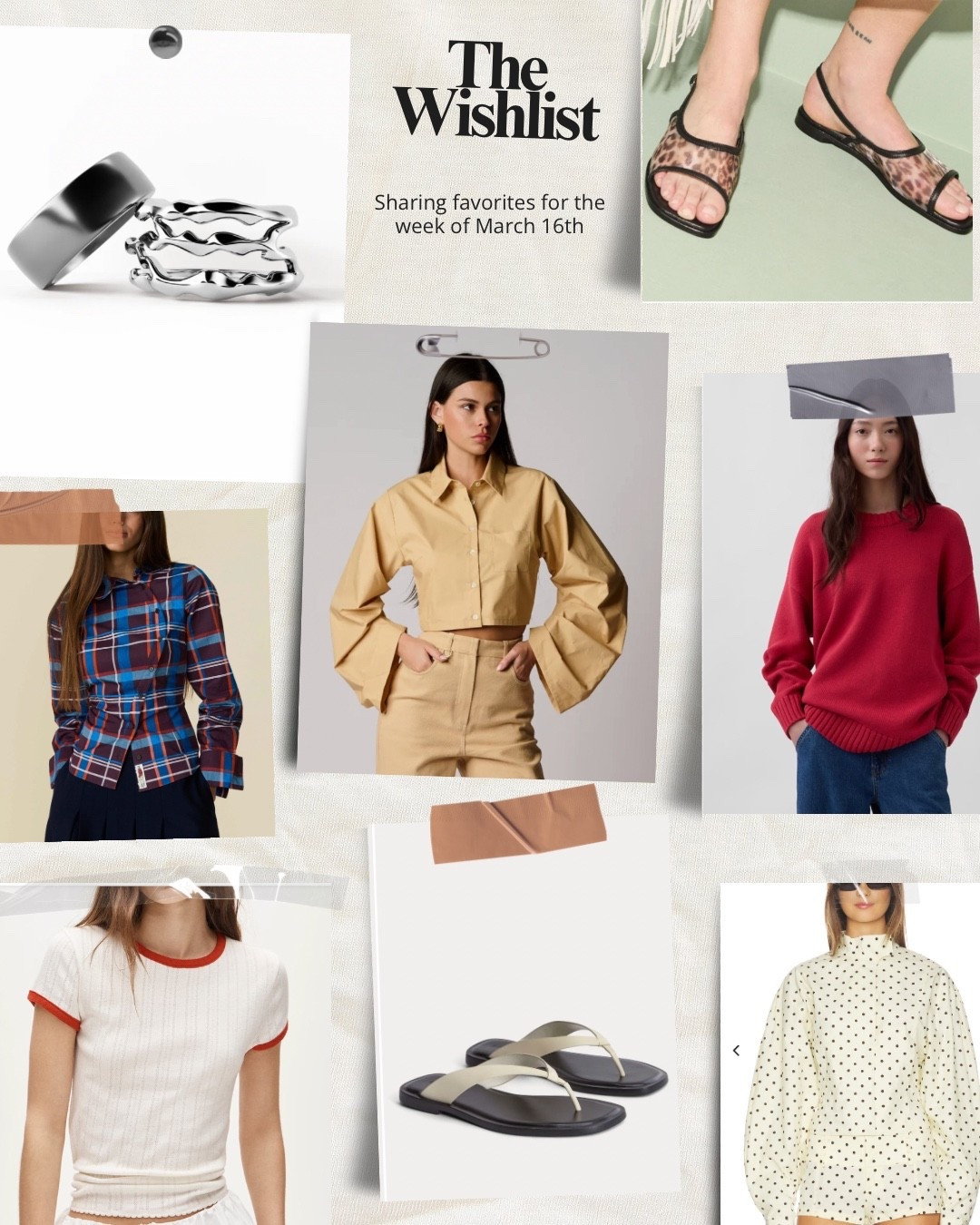 Wishlist of spring items. Leather flip flops. white tees. ringer tee. funnel jacket. polka dots. leopard print. plaid. gap sweater. spring style. @jcrew @Revolve @gapstyle 

 #LTKSeasonal #LTKSaleAlert