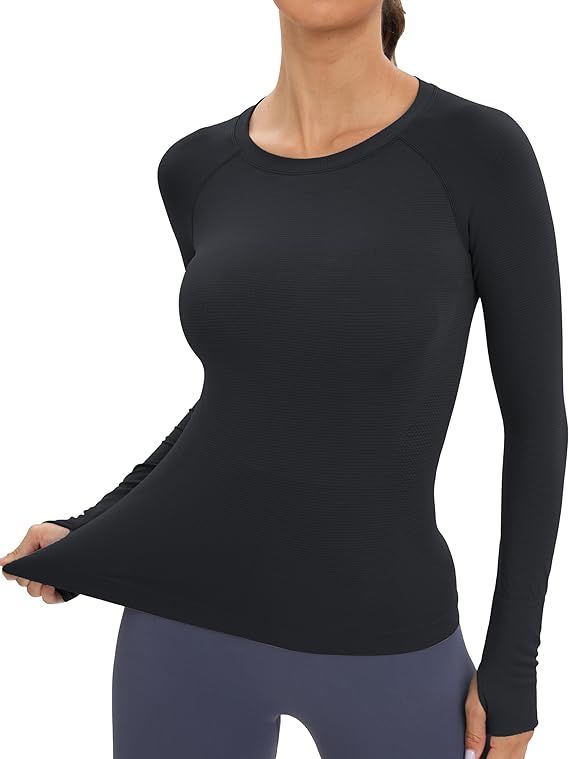 MathCat Workout Seamless Shirts for Women Long-Sleeved Yoga Running Breathable Thumb Holes Tops | Amazon (US)