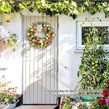 Spring Wreaths for Front Door - Summer Floral Wreath with Farmhouse Style, Weatherproof and Durab... | Amazon (US)