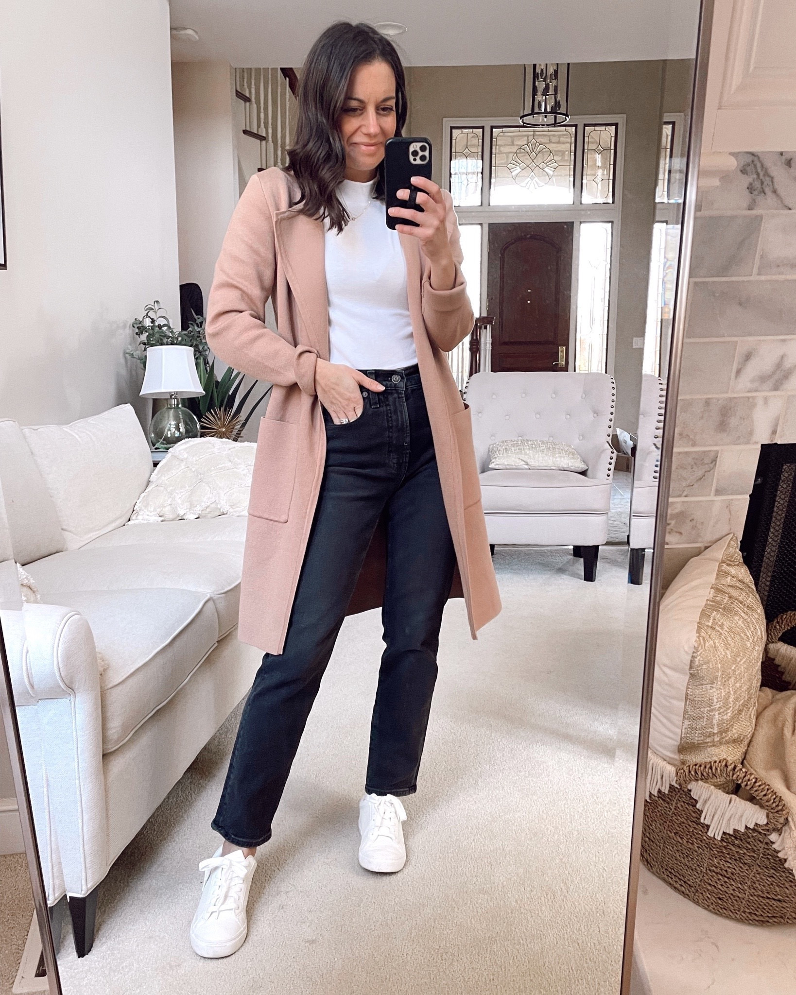 Amazon coatigan - cardi coat outfit. Black jeans, white mockneck turtleneck top and cardigan.



#LTKover40 #LTKfindsunder50 #LTKSeasonal