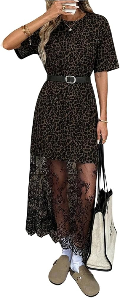 GORGLITTER Women's Lace Maxi Dresses Boho Short Sleeve Crew Neck Concert Birthday Party Vacation ... | Amazon (US)