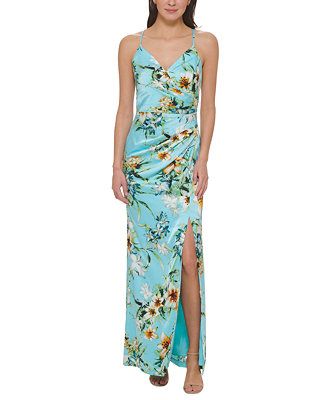 Women's Printed V-Neck Side-Ruched Gown | Macys (US)