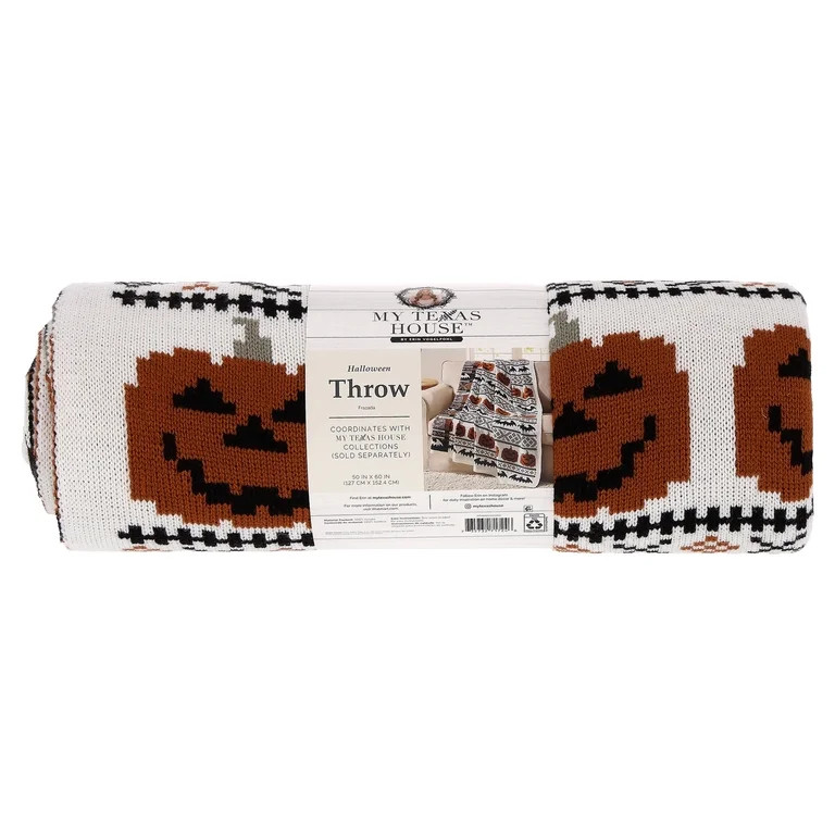 My Texas House Pumpkins and Bats Cotton Knit Throw, Multicolor, 50" x 60" | Walmart (US)