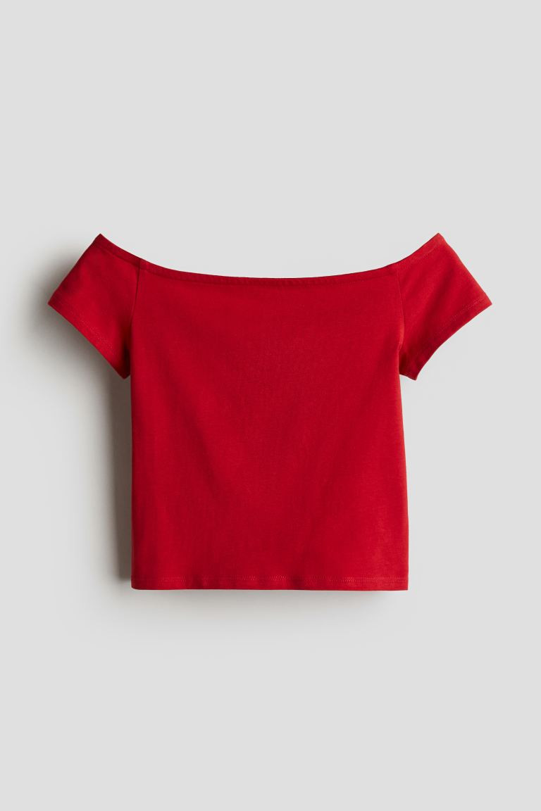 Off-the-shoulder Jersey Top - Short sleeve - Short - Dark red - Kids | H&M US | H&M (US + CA)
