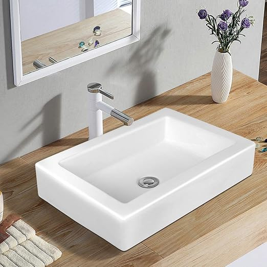 Tangkula 22.5" x16" Rectangle Bathroom Vessel Sink, Porcelain Ceramic Above Counter, Basin Vessel... | Amazon (US)
