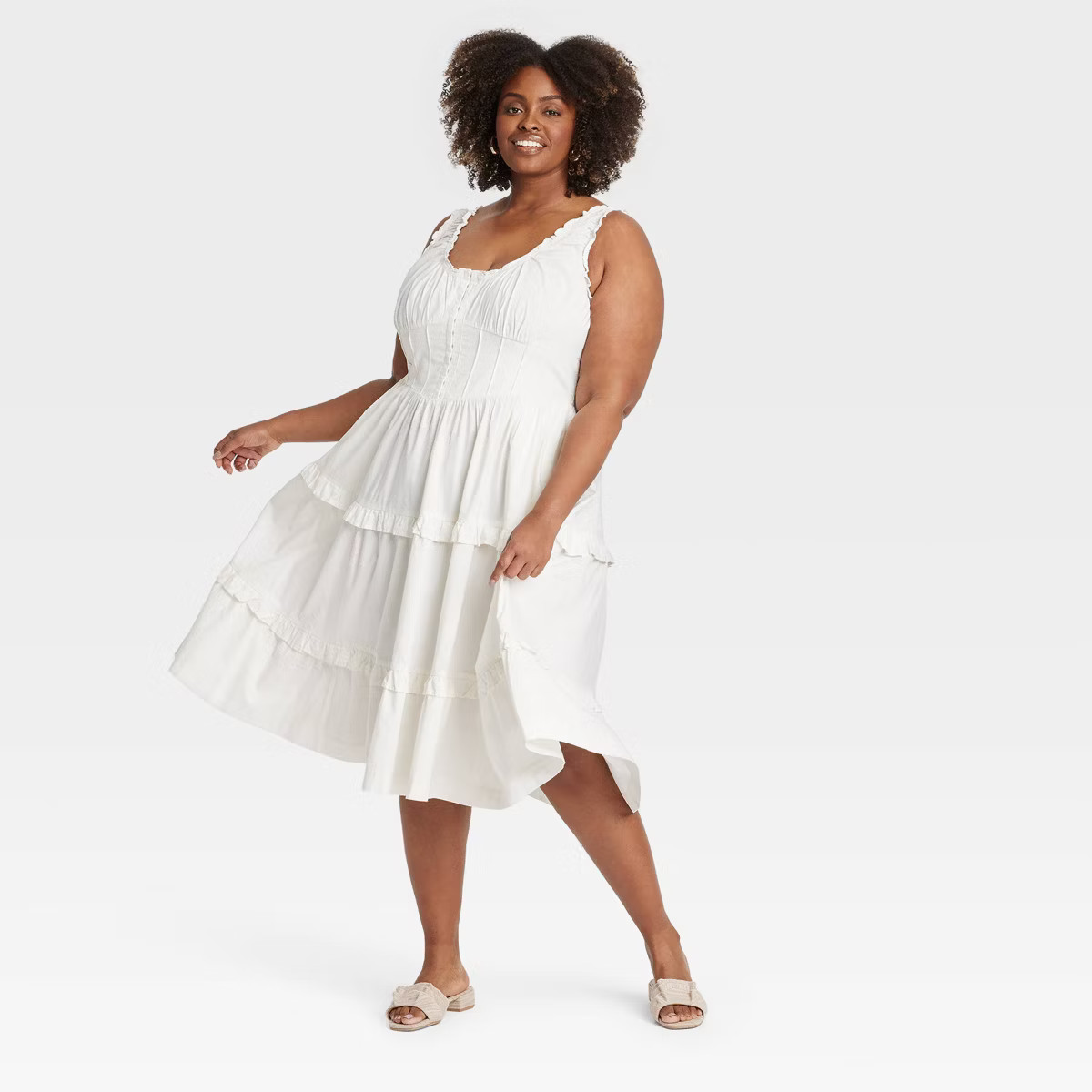 Women's Corset Midi A-Line Dress - Ava & Viv™ Cream 2X | Target