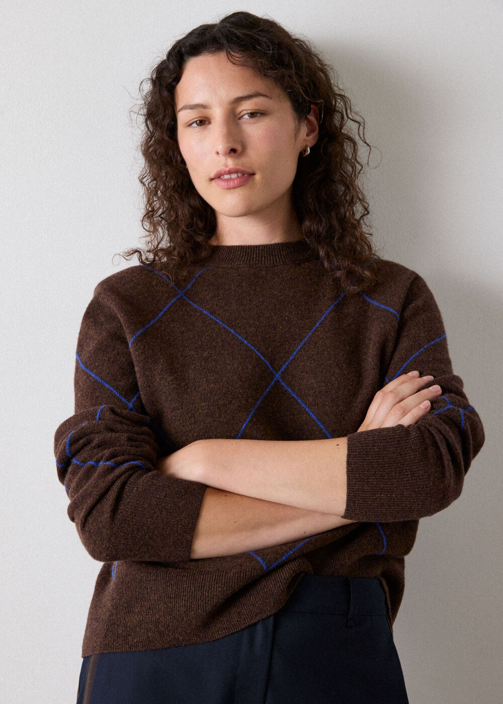 Brown Wool Contrast Diamond Knit | Whistles